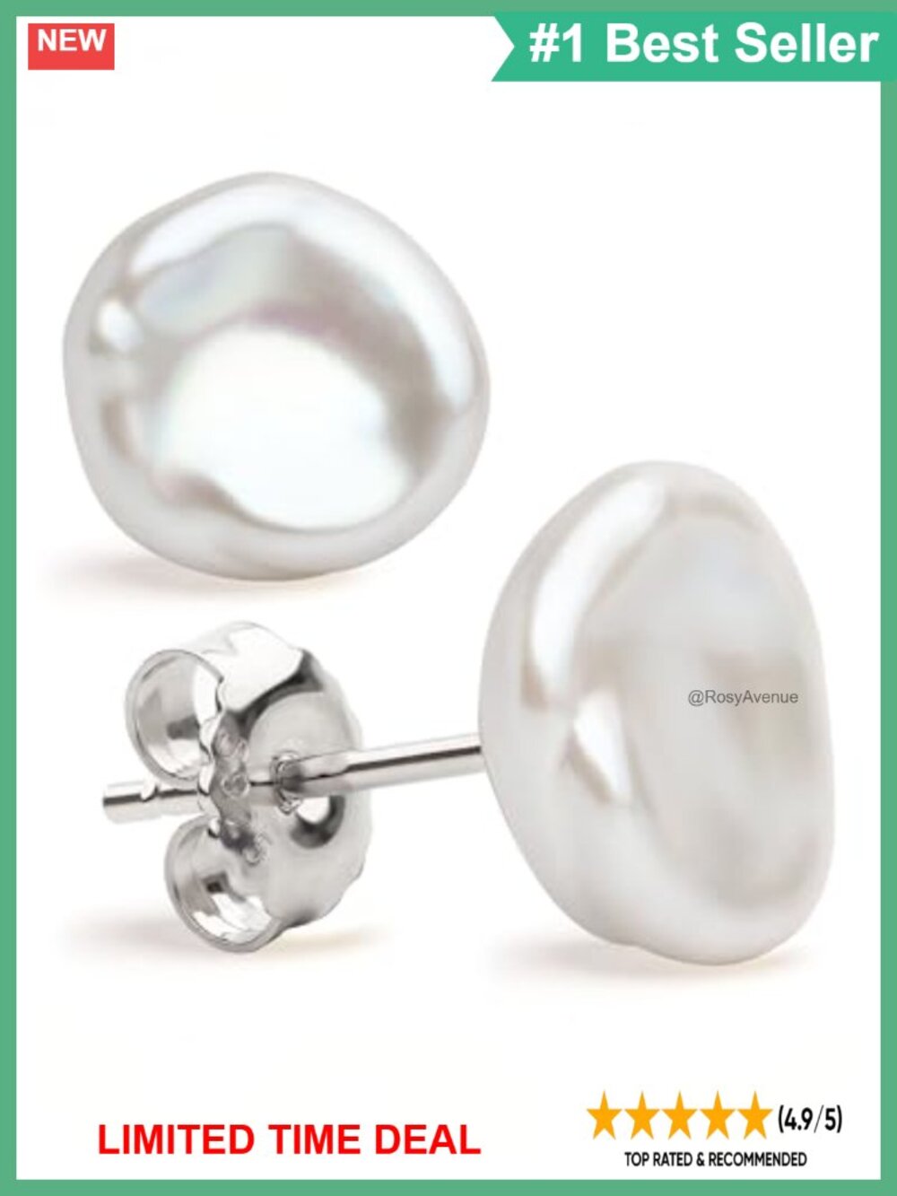 Sterling Silver Keshi Freshwater Pearl Stud Earrings 925 Hypoallergenic